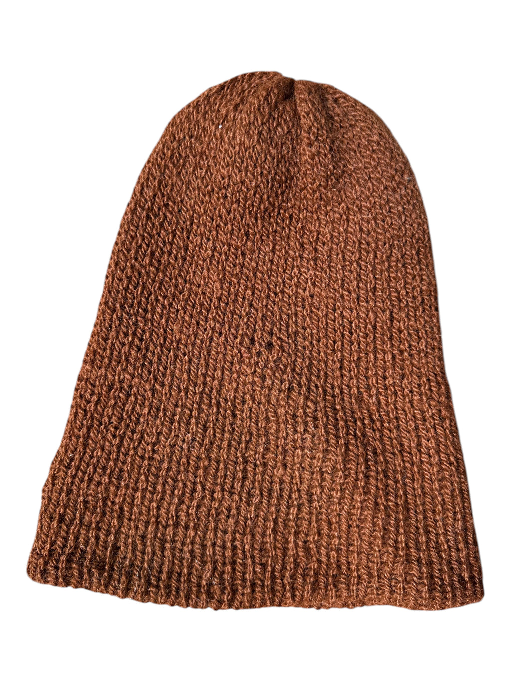 Oak Crest Alpacas and More brown double knit alpaca wool hat with a versatile fold over brim design