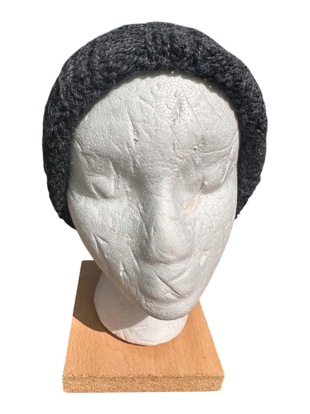 Oak Crest Alpacas and More charcoal gray hand knit chunky alpaca and wool winter beanie on a mannequin head