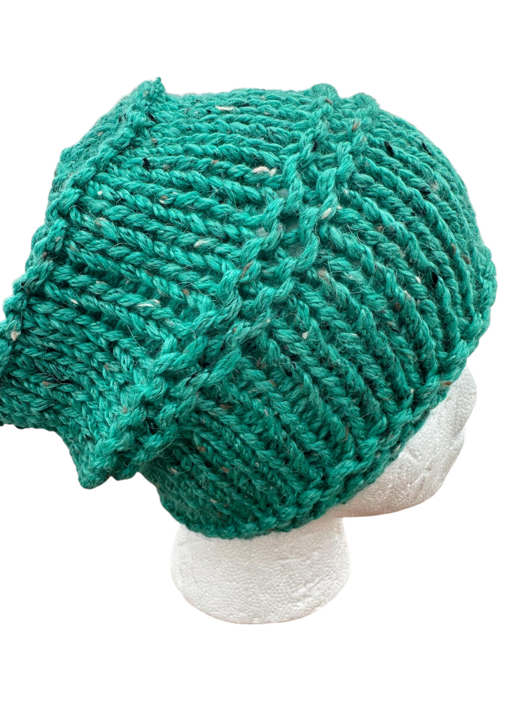 Oak Crest Alpacas and More chunky knit hat in teal green alpaca wool blend, featuring a soft, textured design.