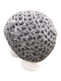 Oak Crest Alpacas and More chunky grey hand-crocheted alpaca wool hat on a mannequin head
