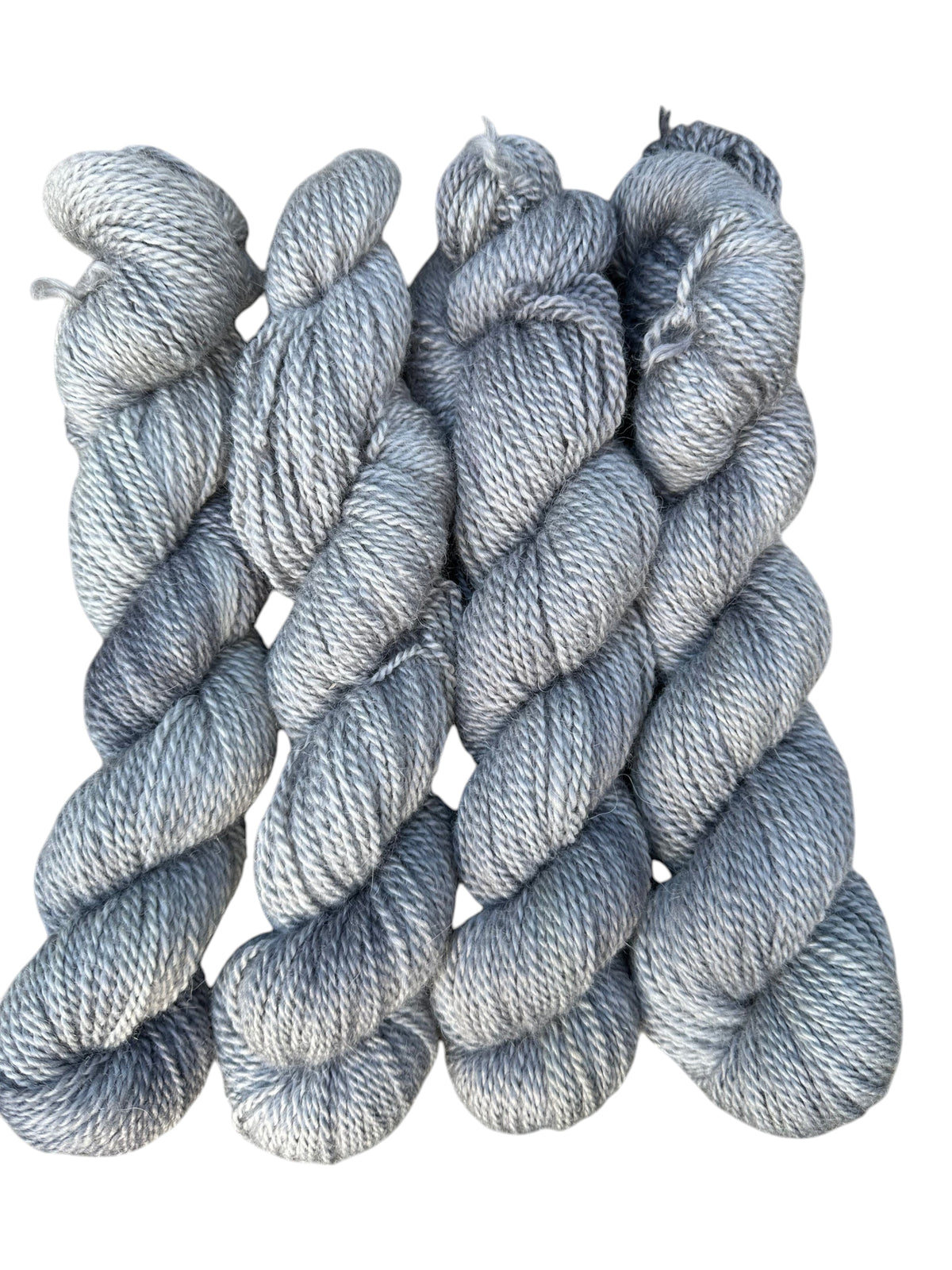Oak Crest Alpacas and More hand dyed grey worsted weight 100% American alpaca yarn skeins