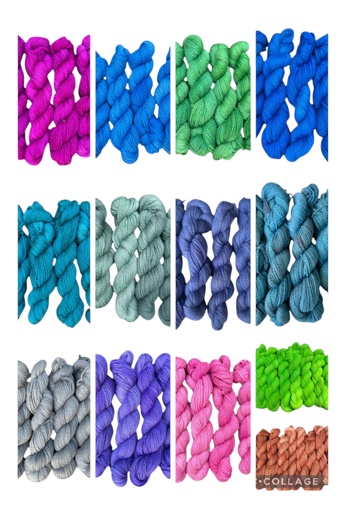 Oak Crest Alpacas and More hand dyed 100% American alpaca worsted weight yarn skeins in a variety of vibrant colors.