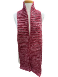 Oak Crest Alpacas and More hand knit marled red and white alpaca cotton blend scarf on a mannequin