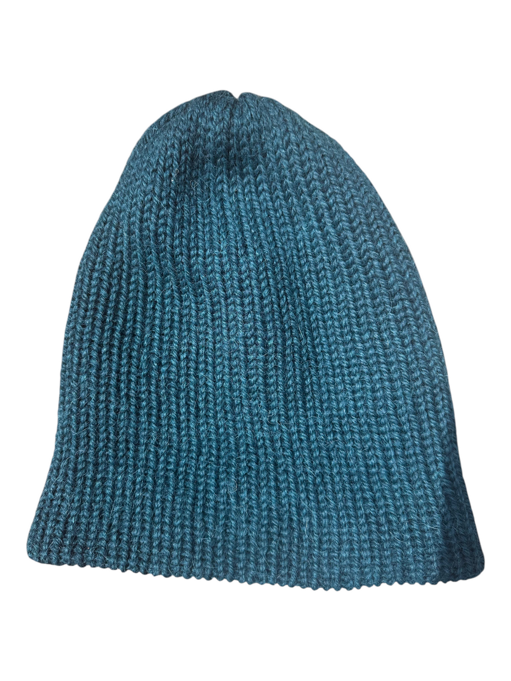 Oak Crest Alpacas and More thick teal green double knit alpaca and wool beanie with a versatile fold over brim
