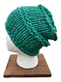 Oak Crest Alpacas and More chunky knit hat in teal alpaca wool blend on a mannequin head